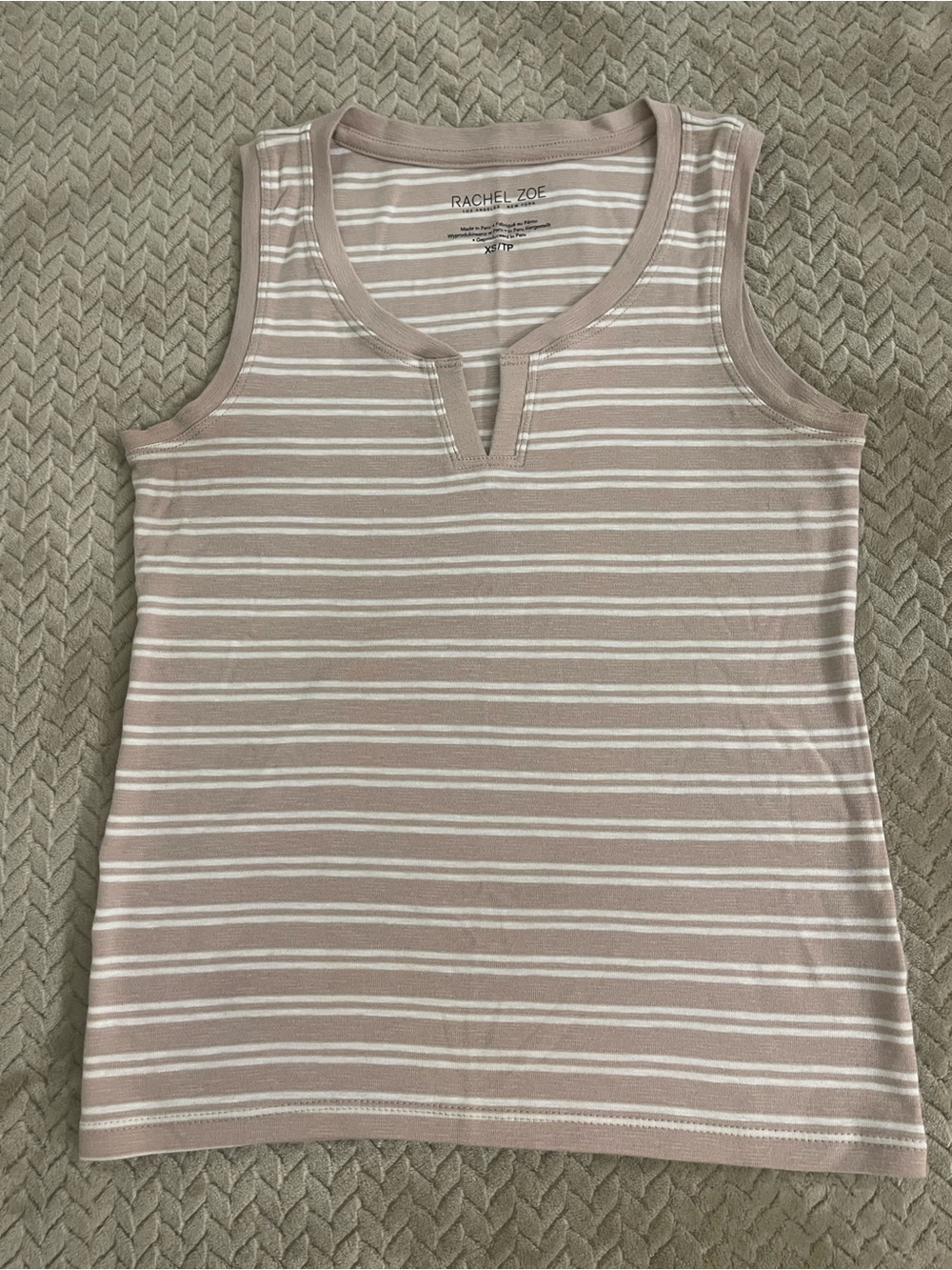 Rachel Zoe Blush and White Striped Notch-Neck Tank
